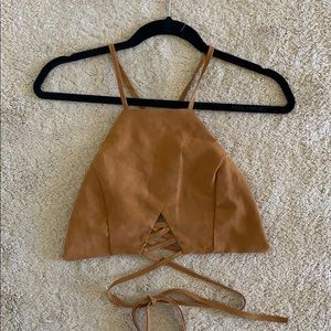Faux Suede Tan Crop Top